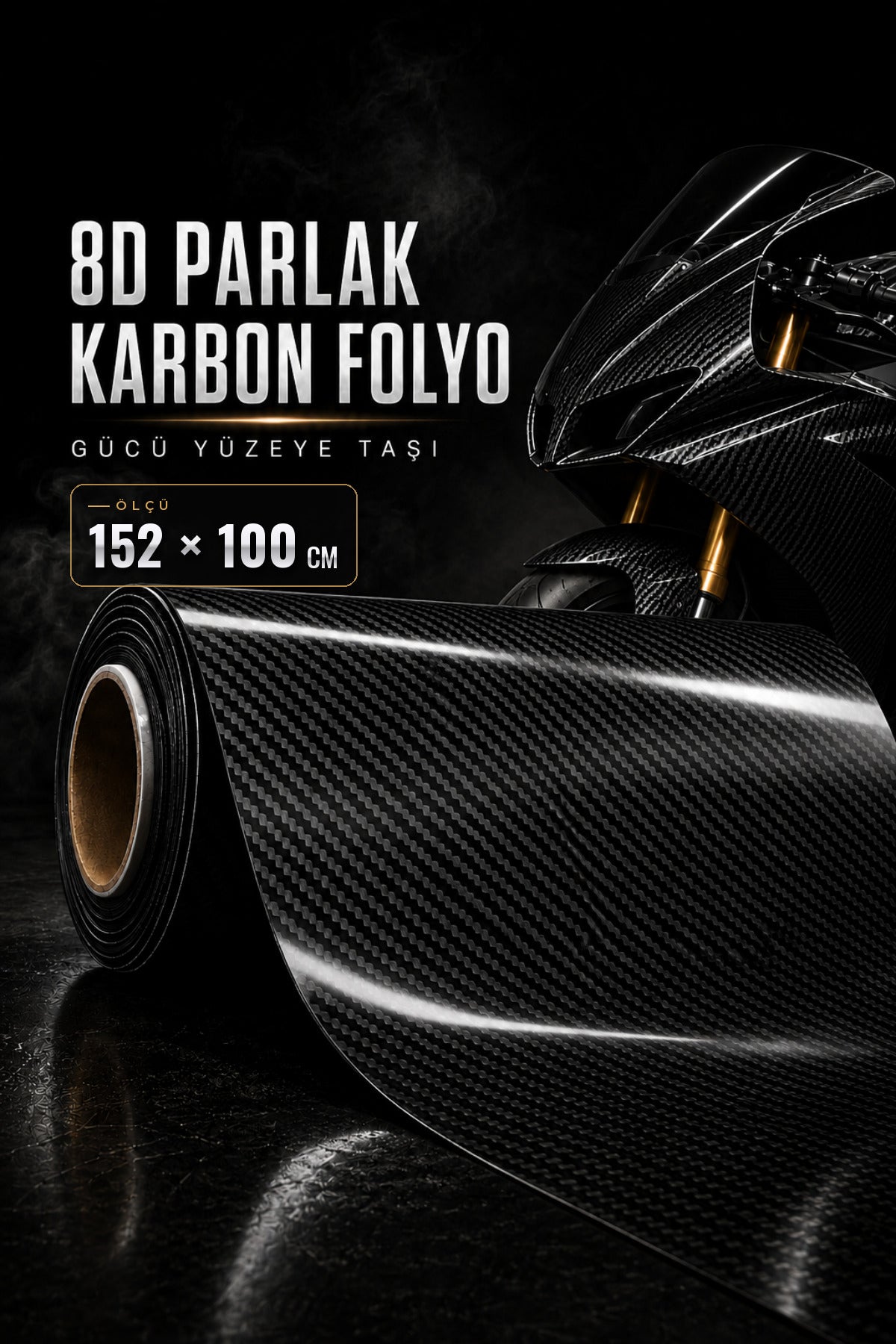 Motosiklet-Kask-Araba için 8D Karbon Kaplama Folyo Esneyen Hava Kanallı 1. Kalite (Ölçü Seçiniz)