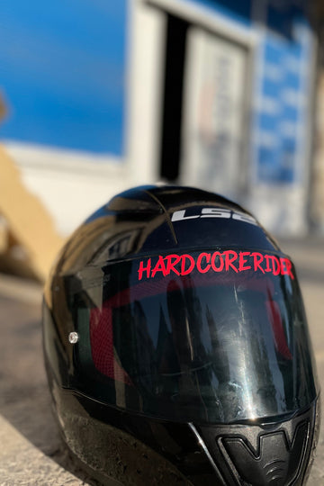 Kask Vizörü için Kırmızı Hard Core Rider Sticker Etiket 14CMx2CM (1 Adet) (Görüşe Engel Olmaz)