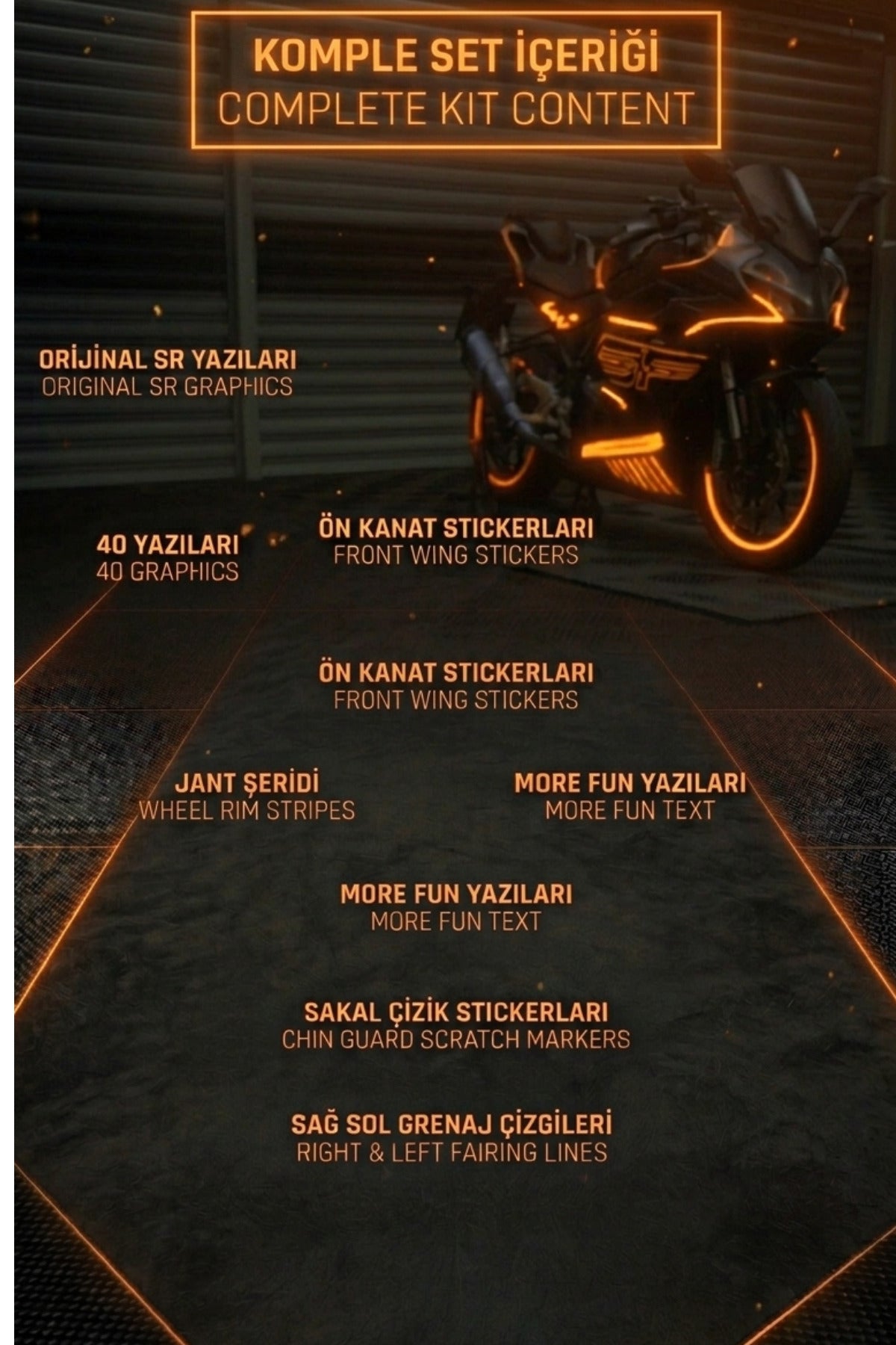 CFMOTO 450SR için Komple Ultra Reflektörlü Gece Işığında Parlayan Sticker Seti