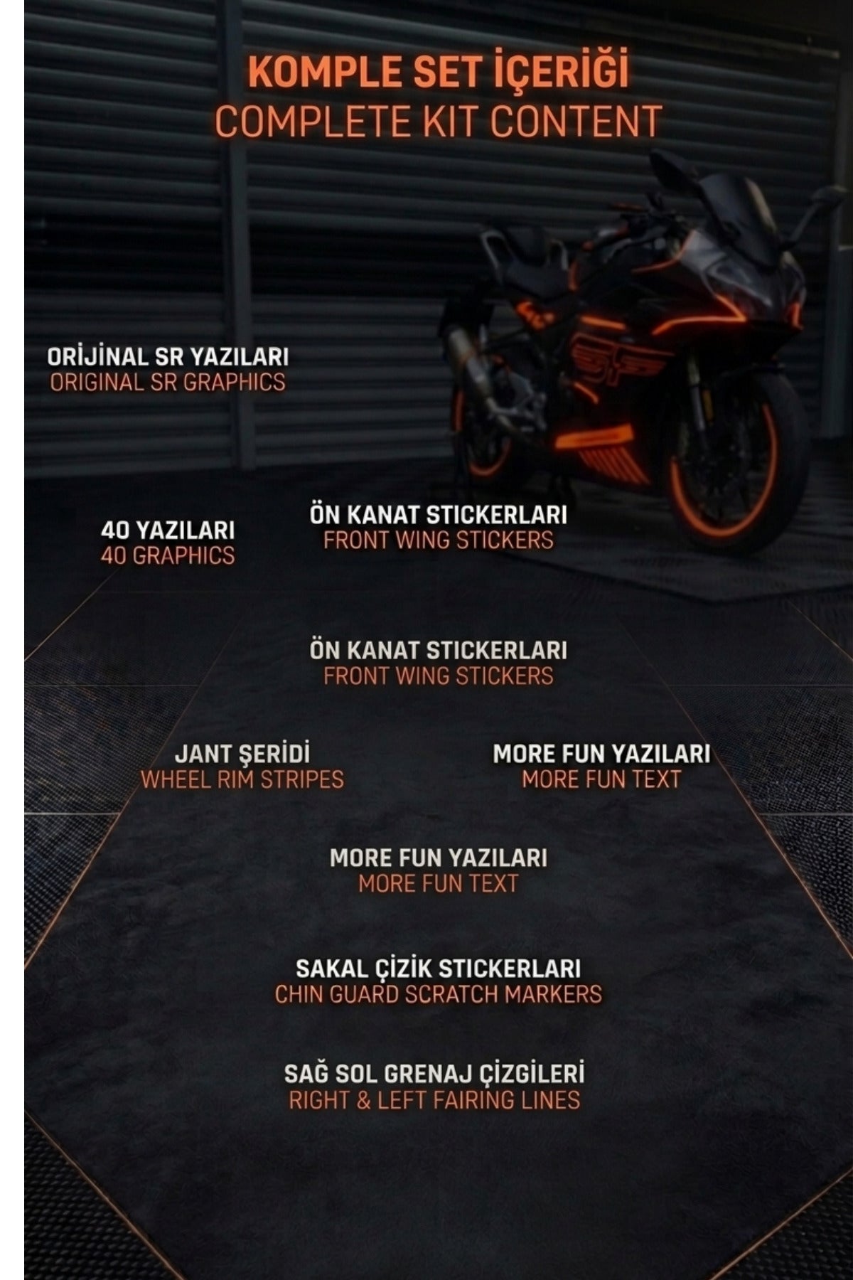 CFMOTO 450SR için Komple Ultra Reflektörlü Gece Işığında Parlayan Sticker Seti