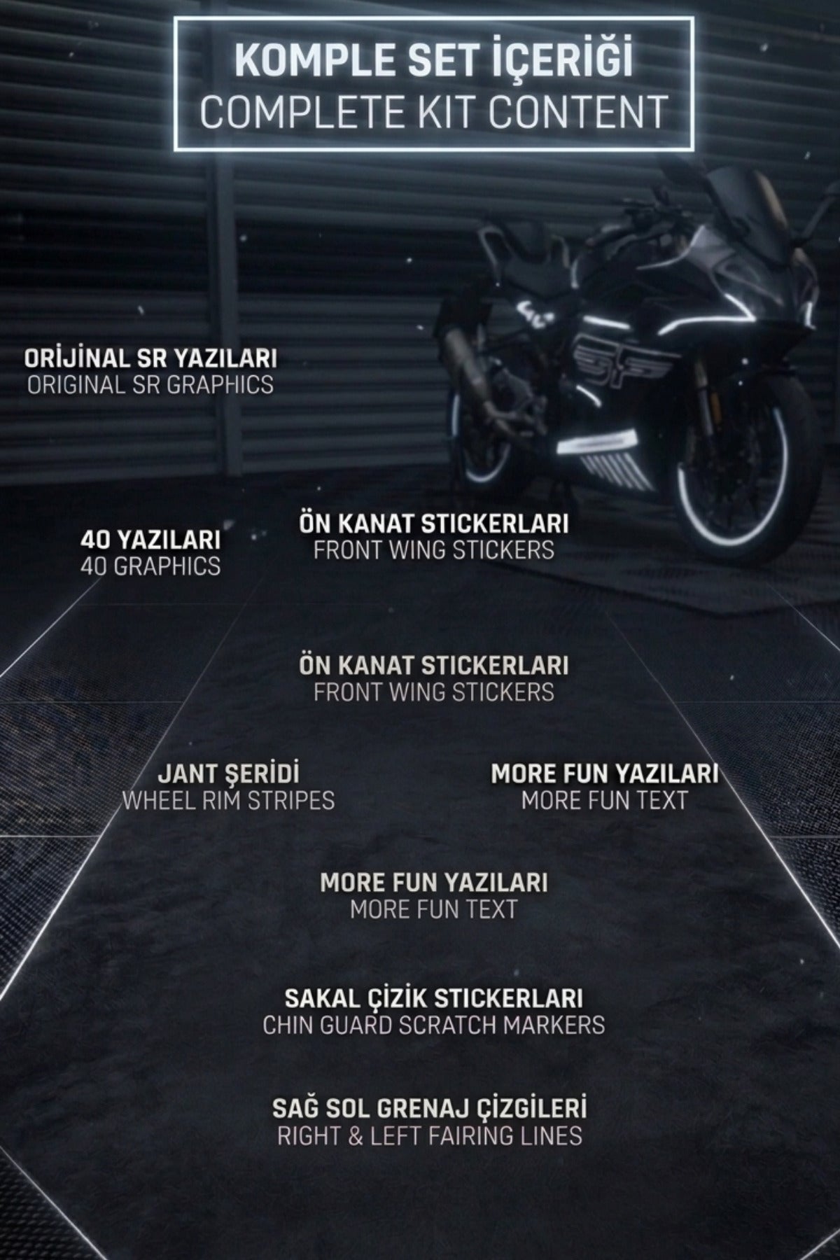 CFMOTO 450SR için Komple Ultra Reflektörlü Gece Işığında Parlayan Sticker Seti