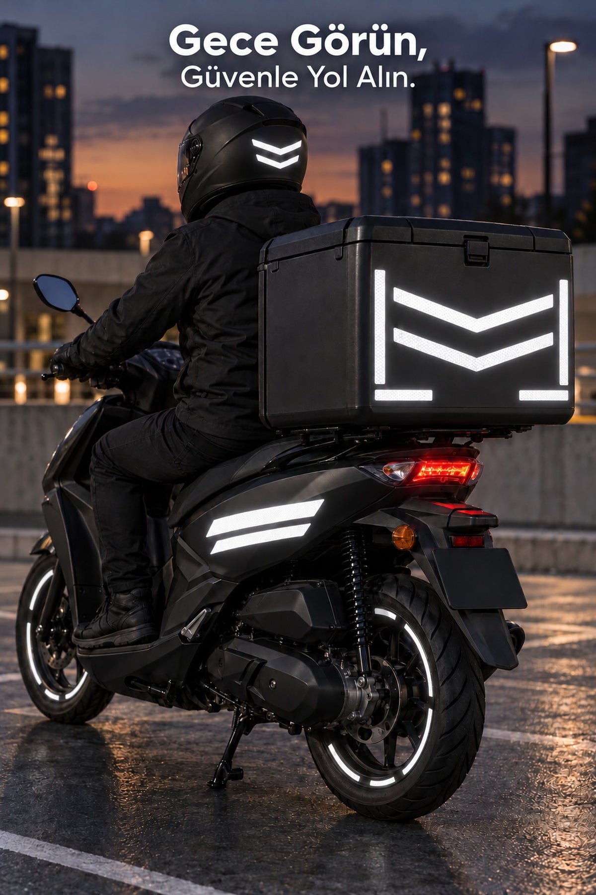 Kuryeler için Scooter'lara Uyumlu Reflektörlü Gece Görünürlük Paketi Sticker Seti
