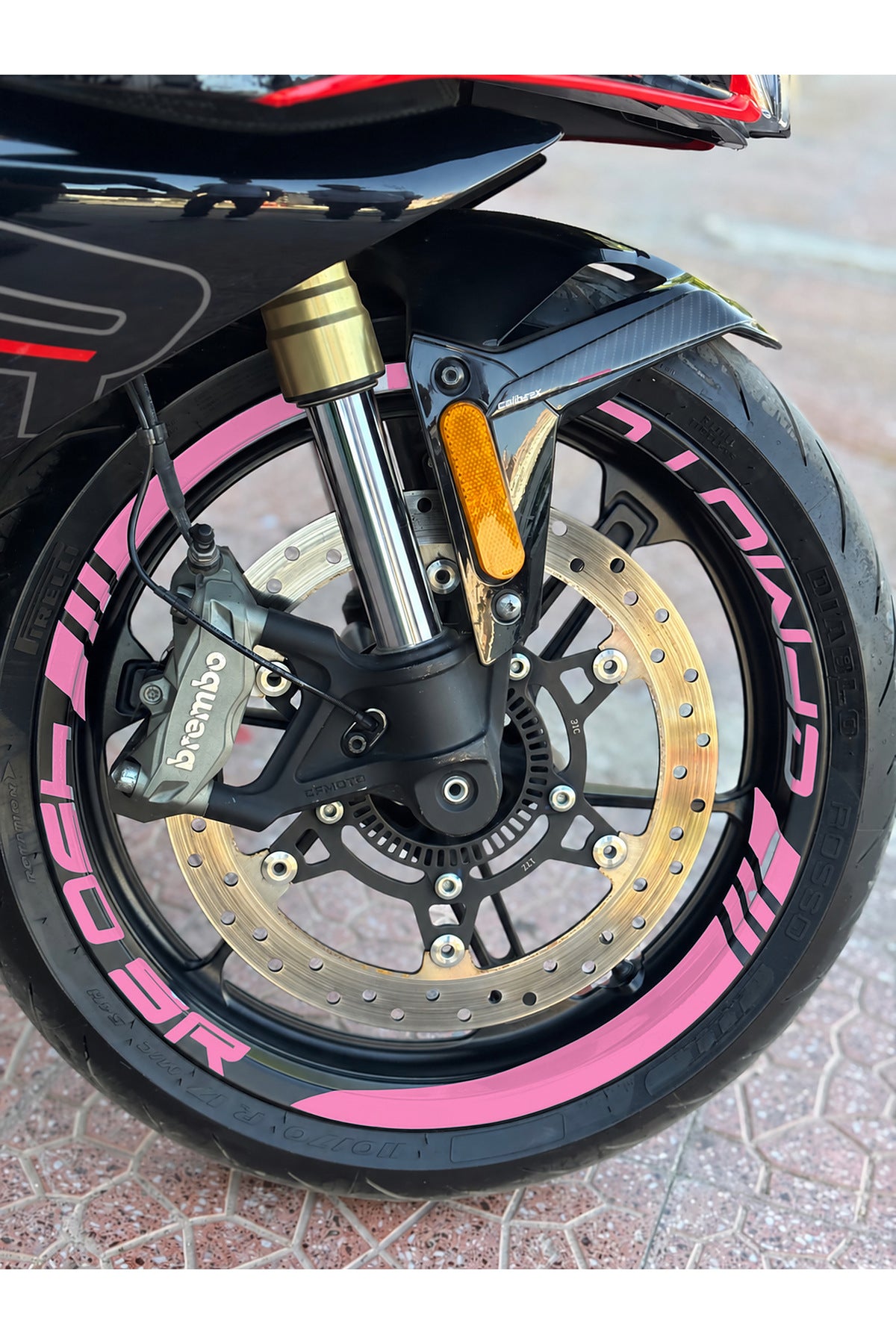 CFMOTO 450SR için Kalın Kesikli+Yazılı Jant Şeridi Sticker Seti (16 Parça Ön Arka Yeterli)