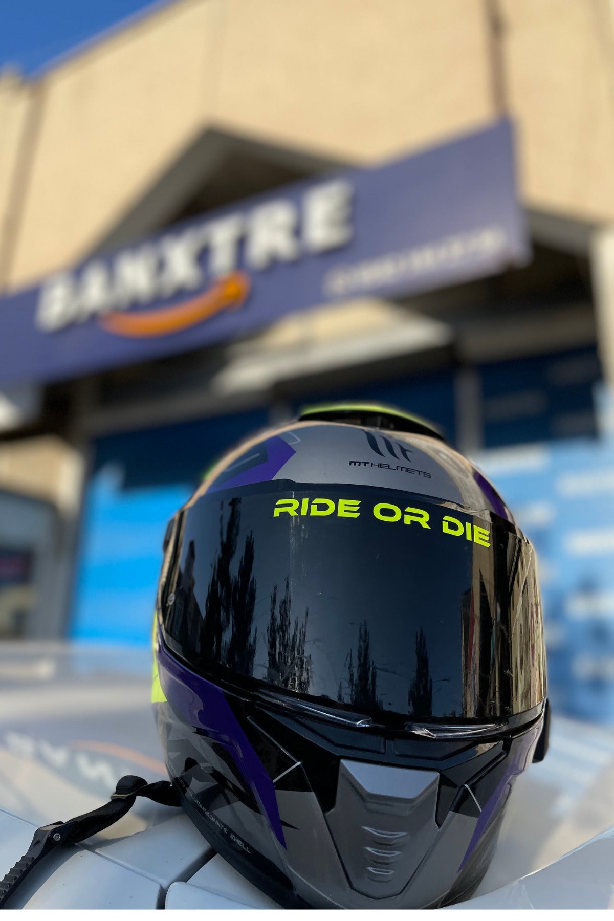 Kask Vizörü için Neon Sarı Ride Or Die Sticker Etiket (1 Adet) (Görüşe Engel Olmaz)