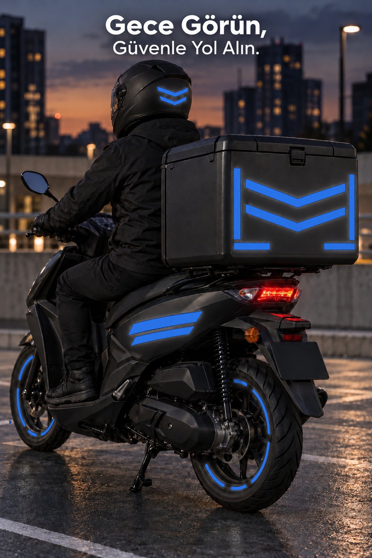 Kuryeler için Scooter'lara Uyumlu Reflektörlü Gece Görünürlük Paketi Sticker Seti
