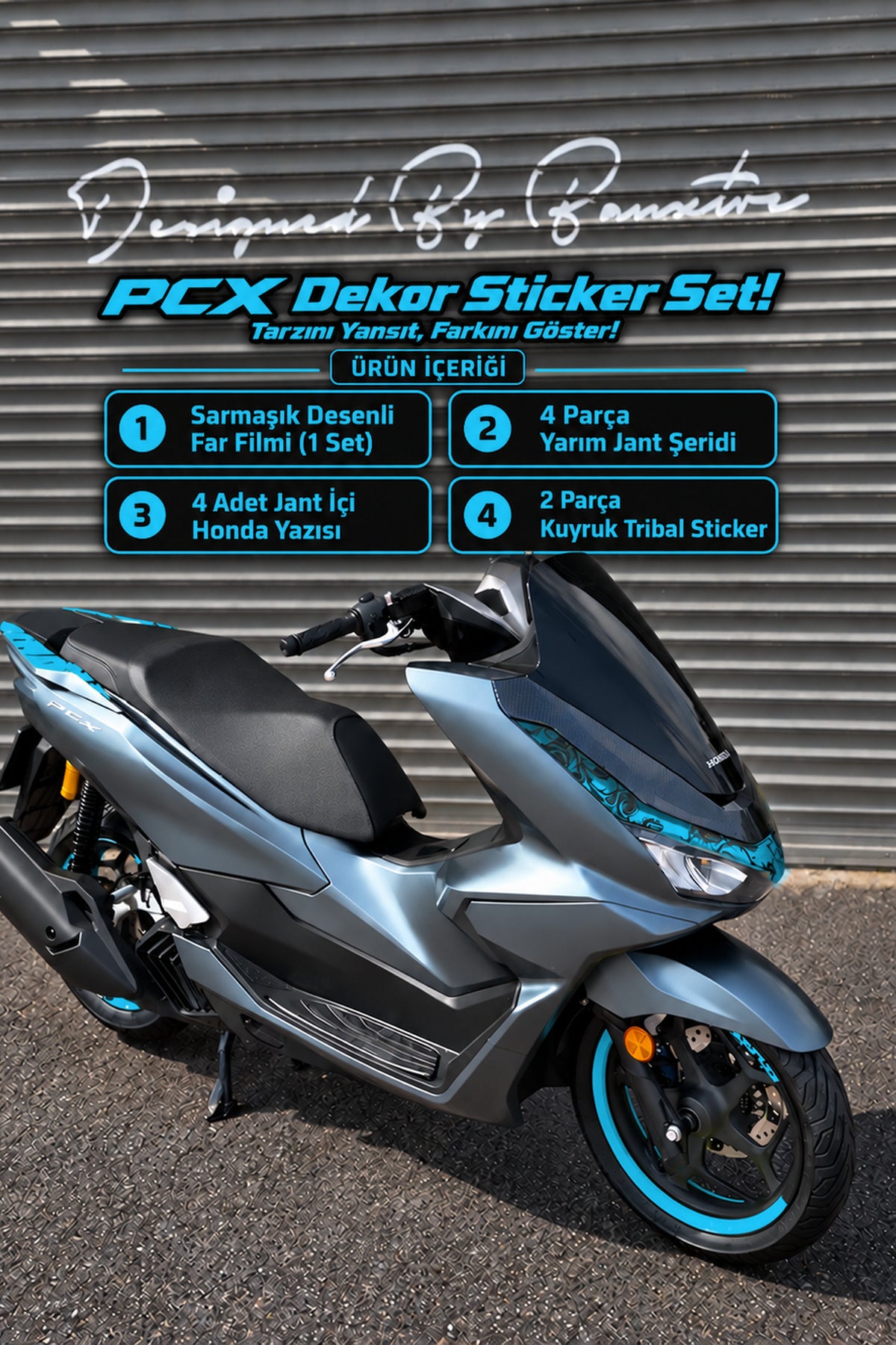 Honda PCX Deluxe 2025-2026 Uyumlu Dekor Sticker Seti (Far Filmli)