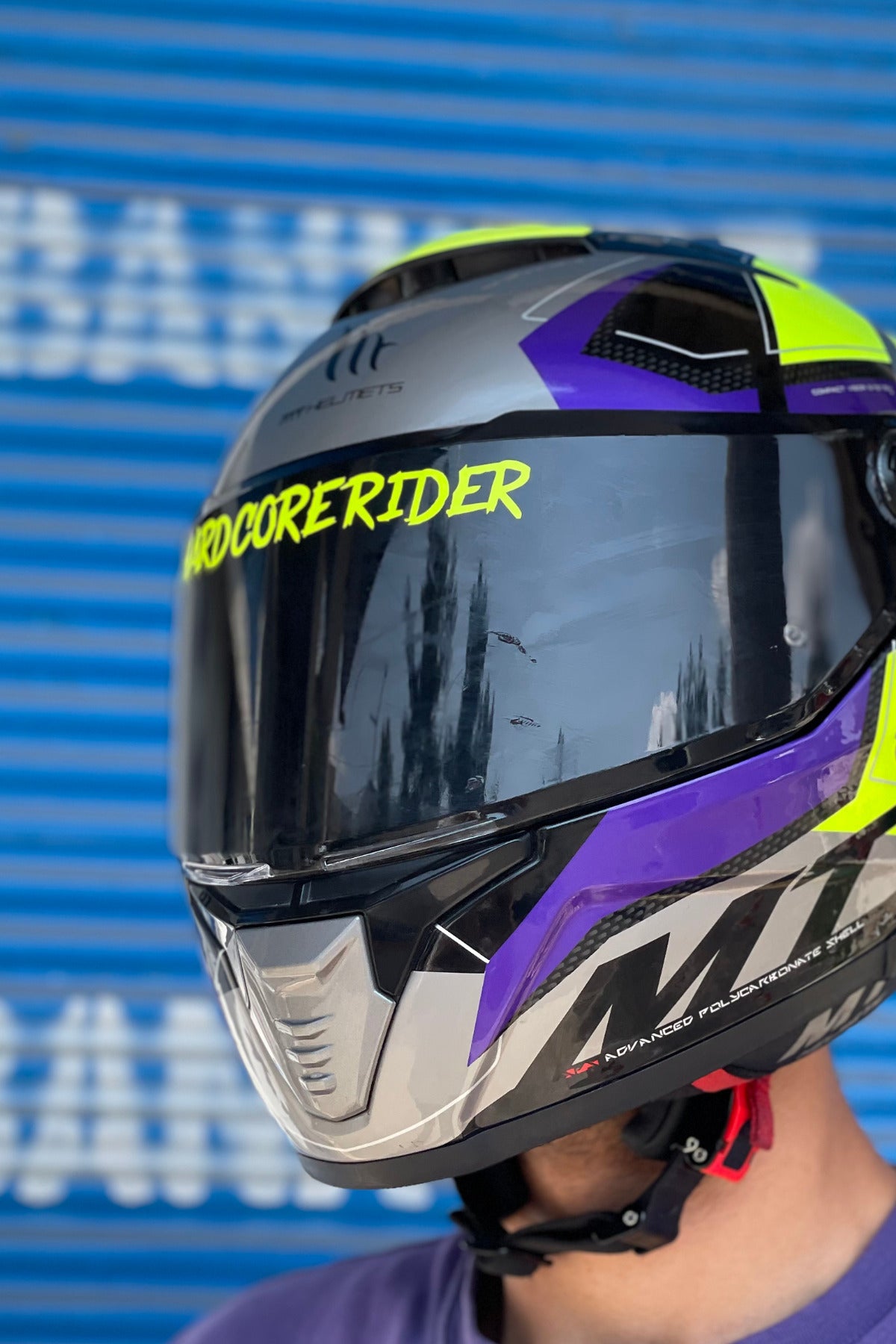 Kask Vizörü için Sticker Neon Sarı Hard Core Rider Vizör Etiketi 14CMx2CM (1 Adet)