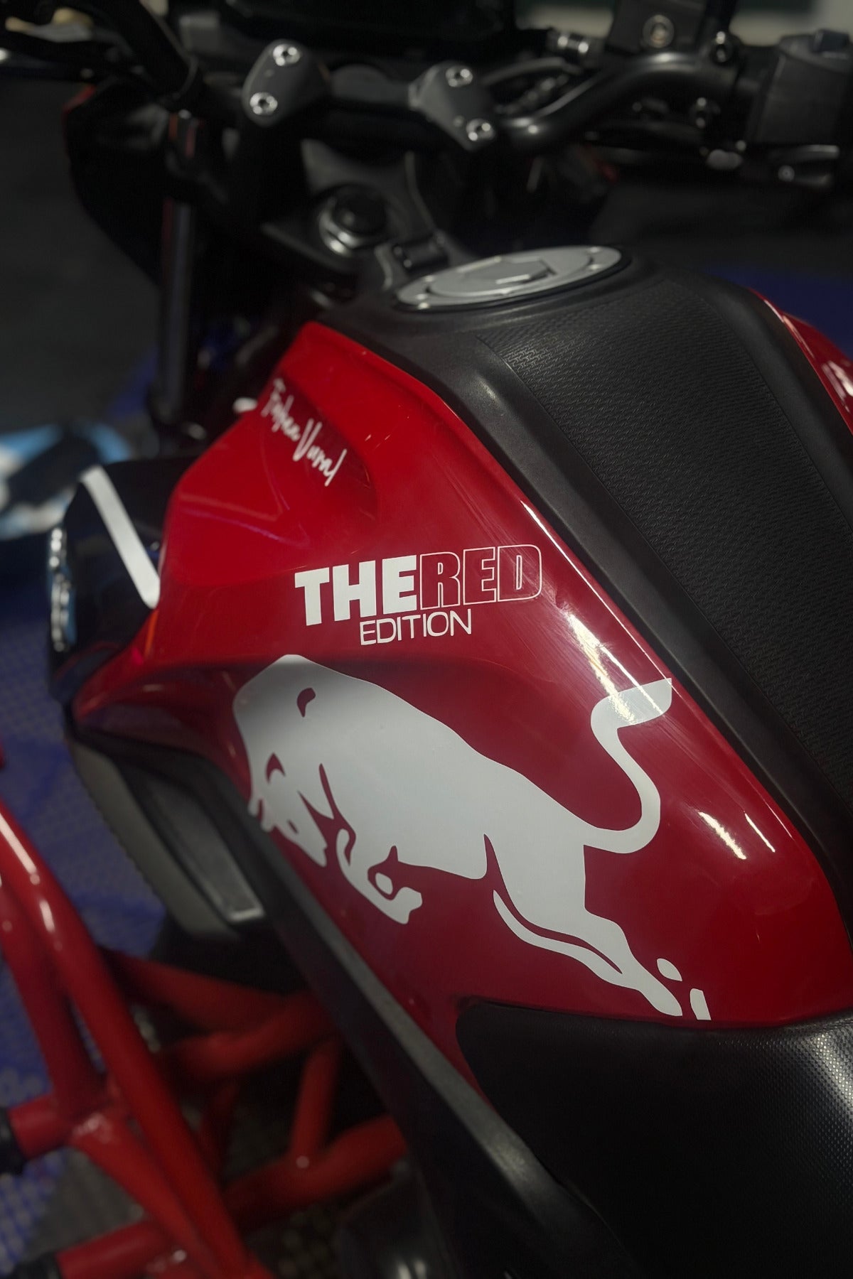 TVS Raider için Beyaz Renk The Red Edition Boğa Enerji Sticker Seti (Sadece TEK Taraf)