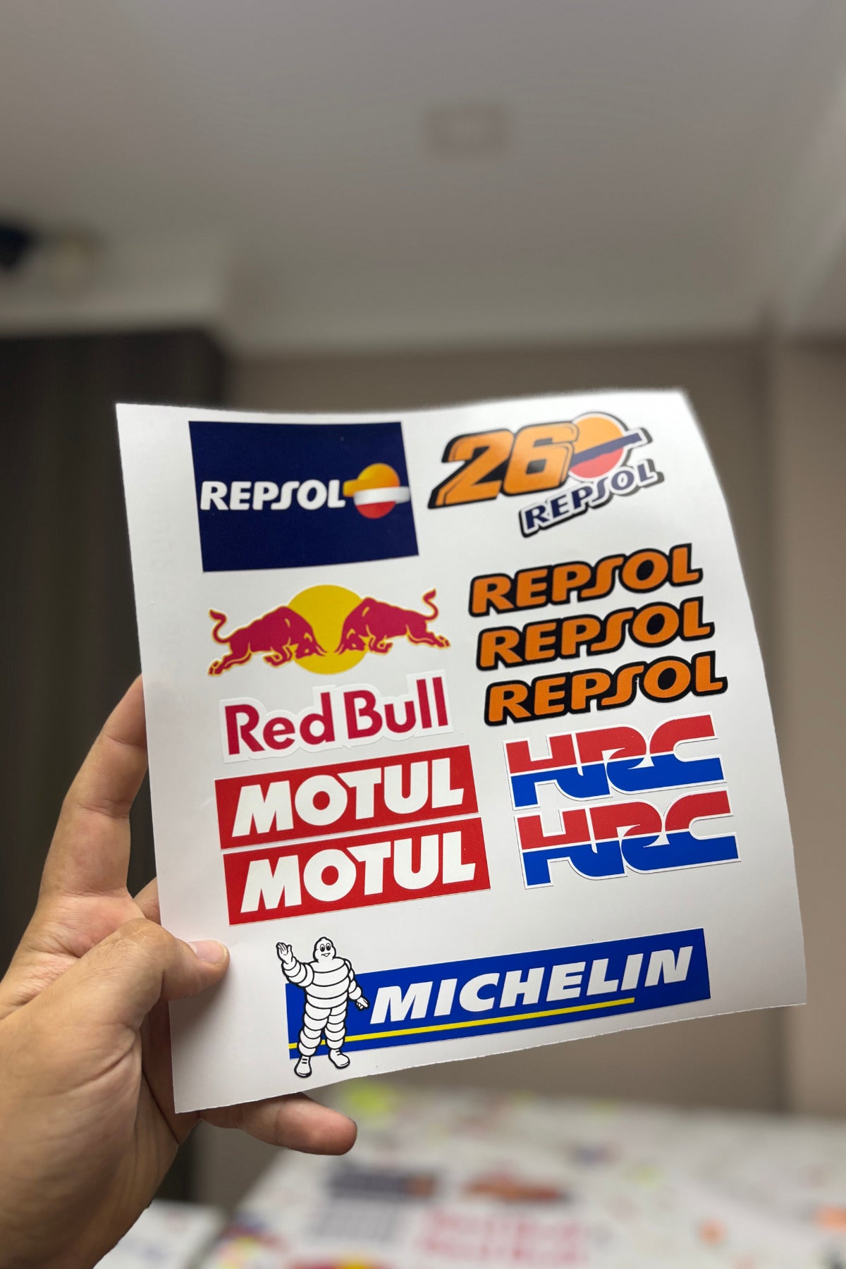 Motor ve Kask için HRC-REPSOL A4 Sticker Pack 12 Parça