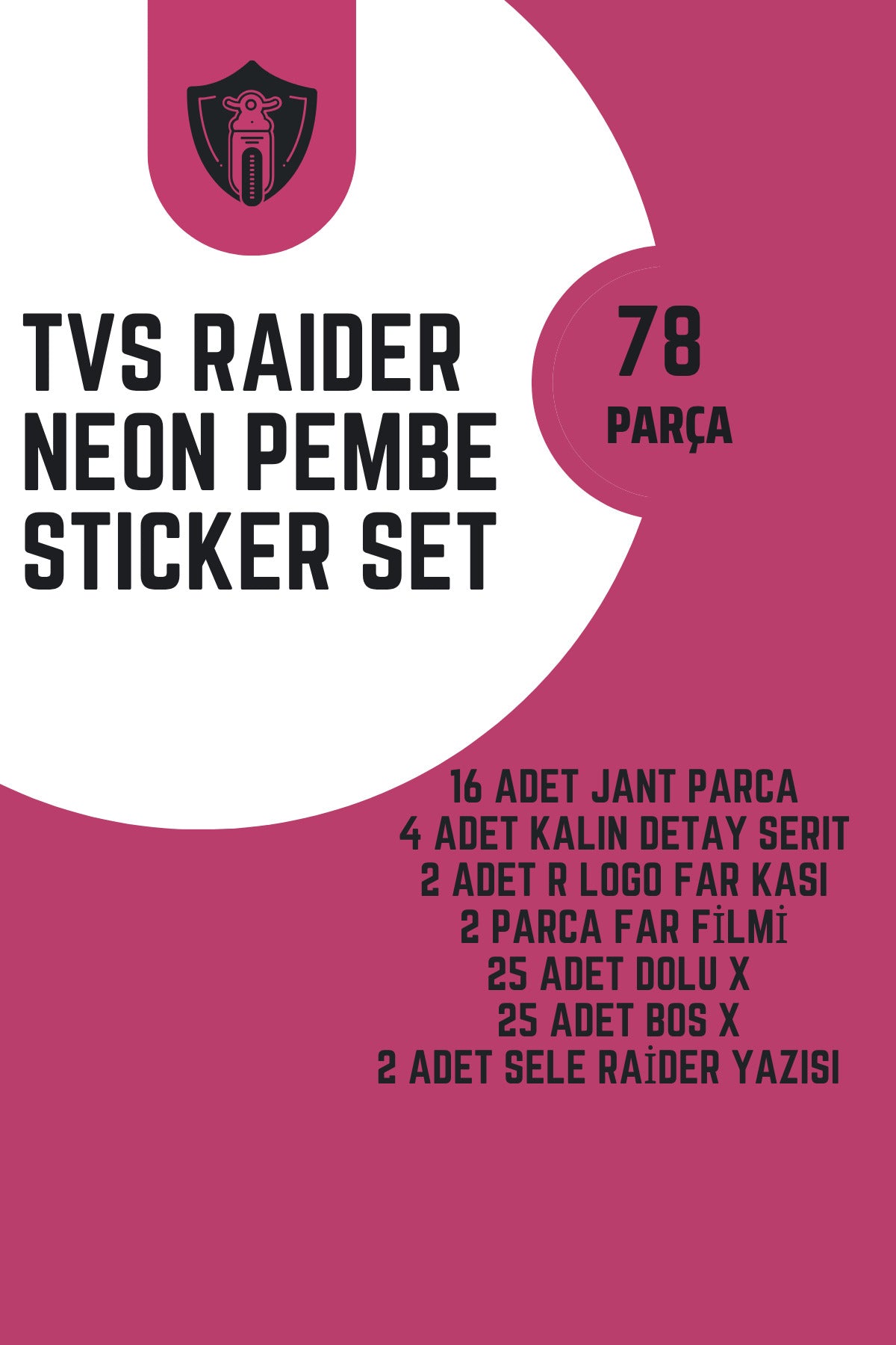 TVS Raider için 78 Parça Komple Motor Sticker Seti