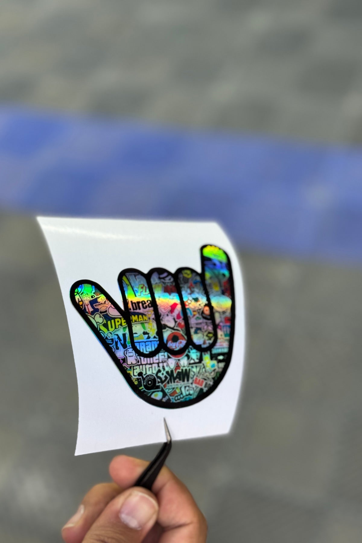 Motor-Araba-Laptop için Hologramlı Katlı Parmak Stickerı (8CMX9CM) 1 Adet