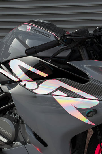 CFMOTO 250SR için Renkli Orijinal Sticker (SR Yazıları Sağ ve Sol )(Orijinal Üzerine Tam Kapatır)