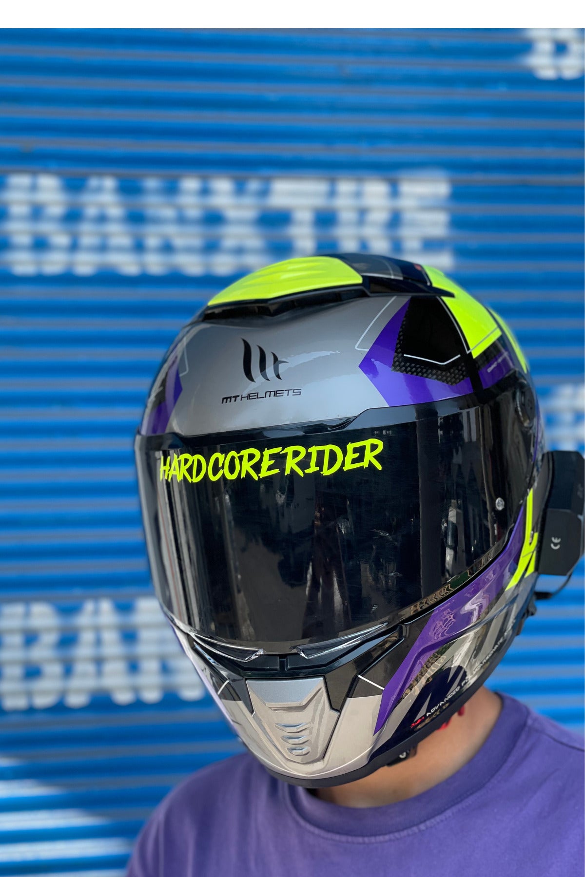 Kask Vizörü için Sticker Neon Sarı Hard Core Rider Vizör Etiketi 14CMx2CM (1 Adet)