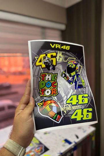 Motosiklet Severler 6 Adet Sticker içeren VR46 Rossi A4 Sticker Pack