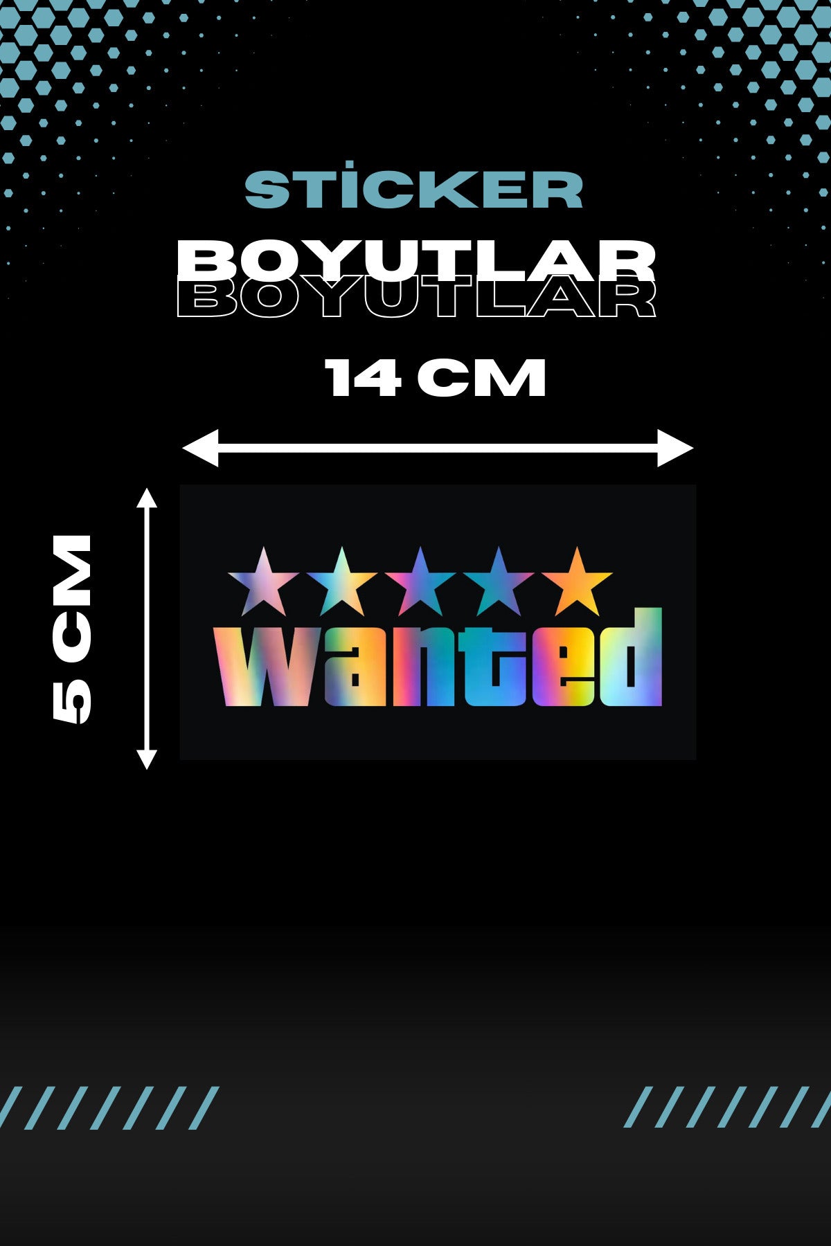 Dekoratif Hologramlı Wanted Yazısı Sticker Araba-Motor için Etiket 14CMX5CM (1 Adet)