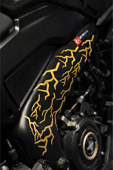 Motor ve Kask için Mat Gold Yıldırım-Şimşek Sticker Seti (Toplamda 16 Adet tekli Yıldırım)