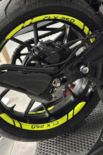 CFMOTO CLX 250 için Neon Sarı Jant Şeridi Sticker Seti (8 Parça)