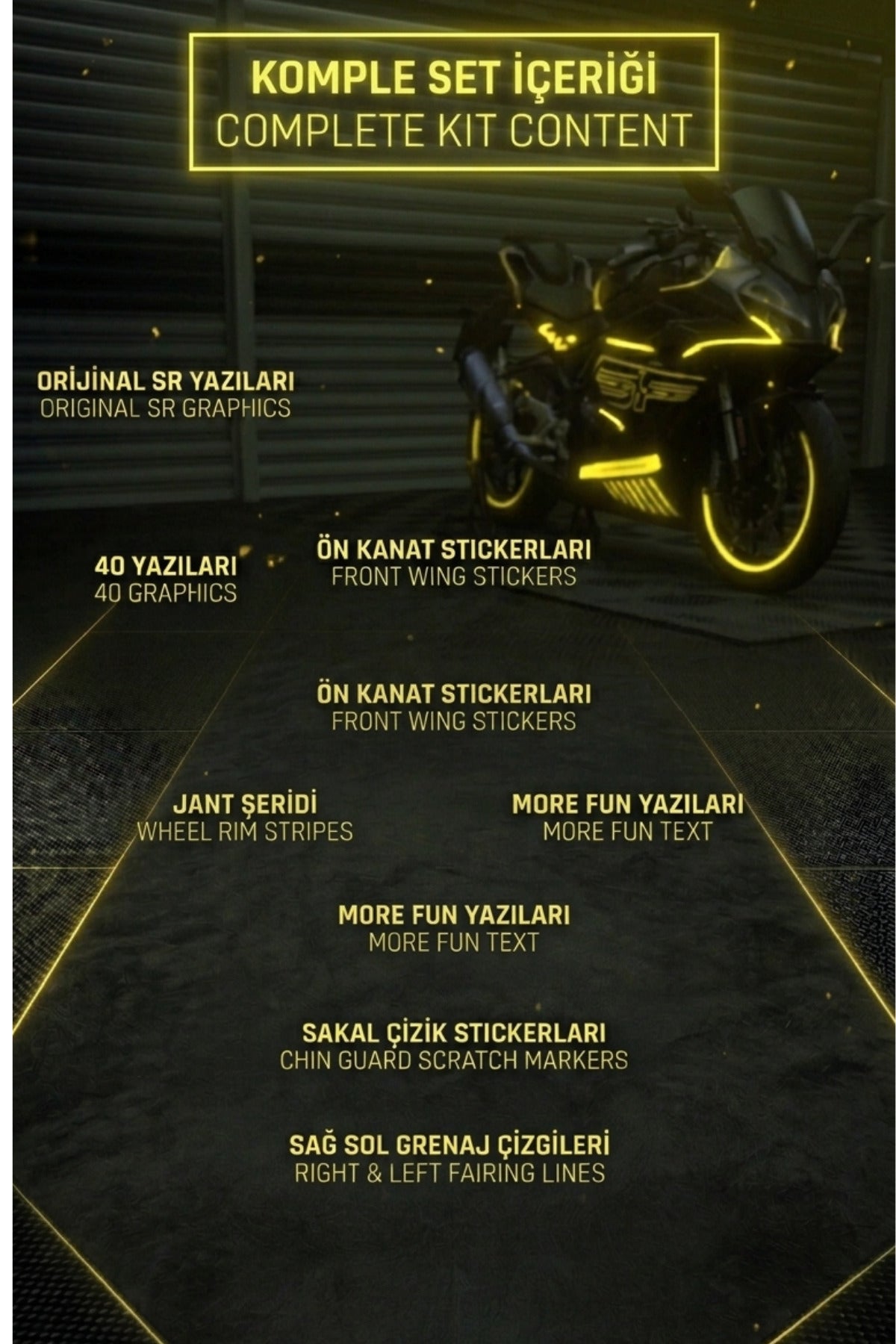 CFMOTO 450SR için Komple Ultra Reflektörlü Gece Işığında Parlayan Sticker Seti