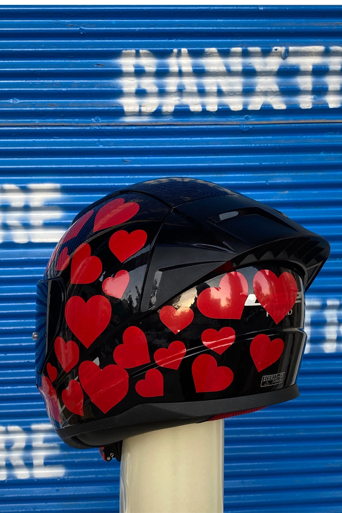 Kask-Motor-Araba için Kırmızı Kalpli Sticker Etiket Seti
