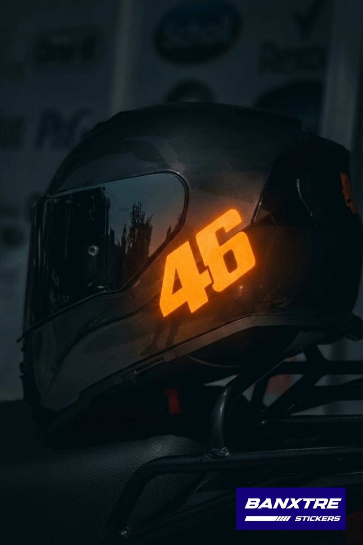 Motor-Araba-Kask için Reflektif 46 Yarış Stili Logo Sticker Etiket (1 Adet)