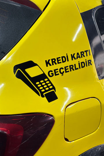 Taksi ve İşletmeler için Siyah Renk Kredi Kartı Geçerlidir Sticker(Tüm Düz Yerlere Yapışır)