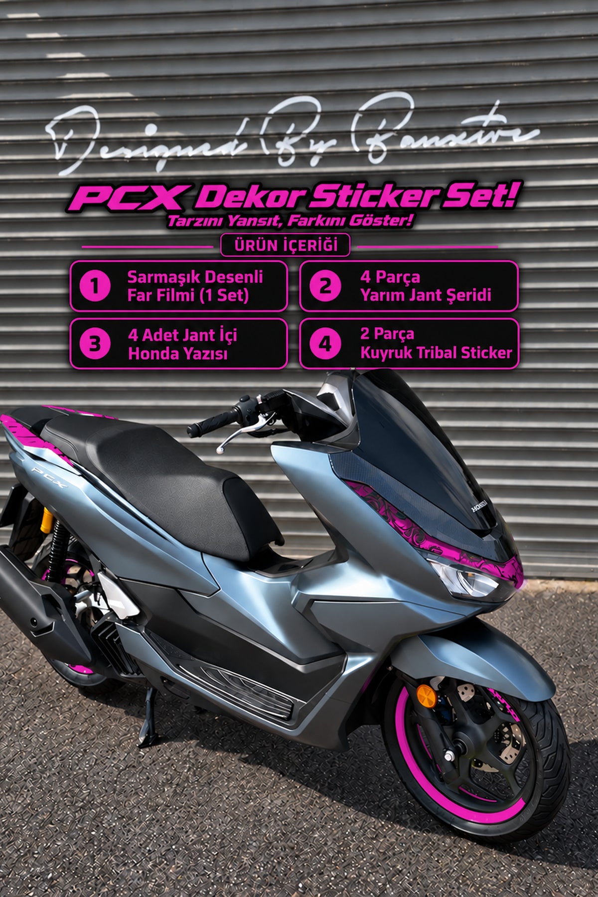 Honda PCX Deluxe 2025-2026 Uyumlu Dekor Sticker Seti (Far Filmli)