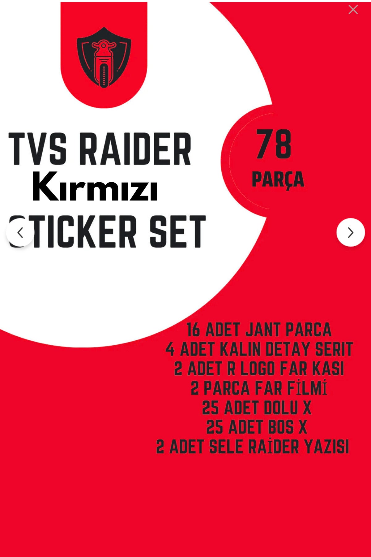 TVS Raider için 78 Parça Komple Detay Sticker Seti