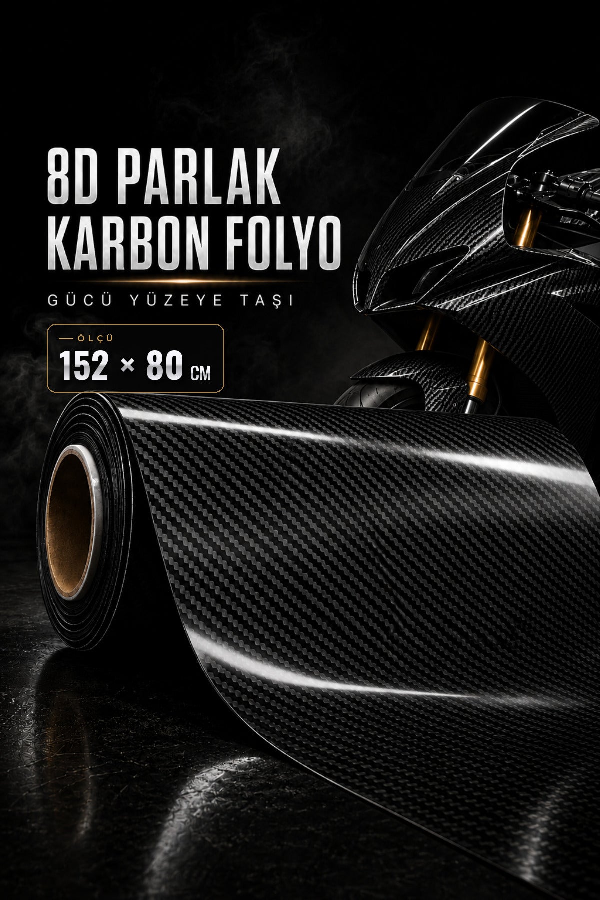 Motosiklet-Kask-Araba için 8D Karbon Kaplama Folyo Esneyen Hava Kanallı 1. Kalite (Ölçü Seçiniz)