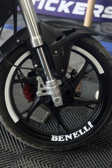 Benelli Motor Grubu için Beyaz Renk Yarım Jant+Yazı 17 Inch Jant Şeridi Seti (8 Parça Toplam)