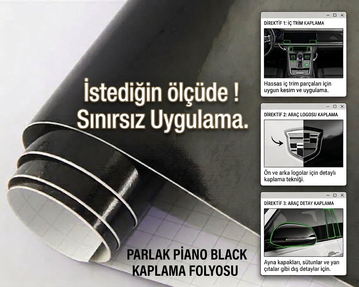Motosiklet ve Araba için Tüm Yüzeylere Uygun Parlak Siyah Araç Kaplama Folyosu(İstediğiniz Ölçüde)