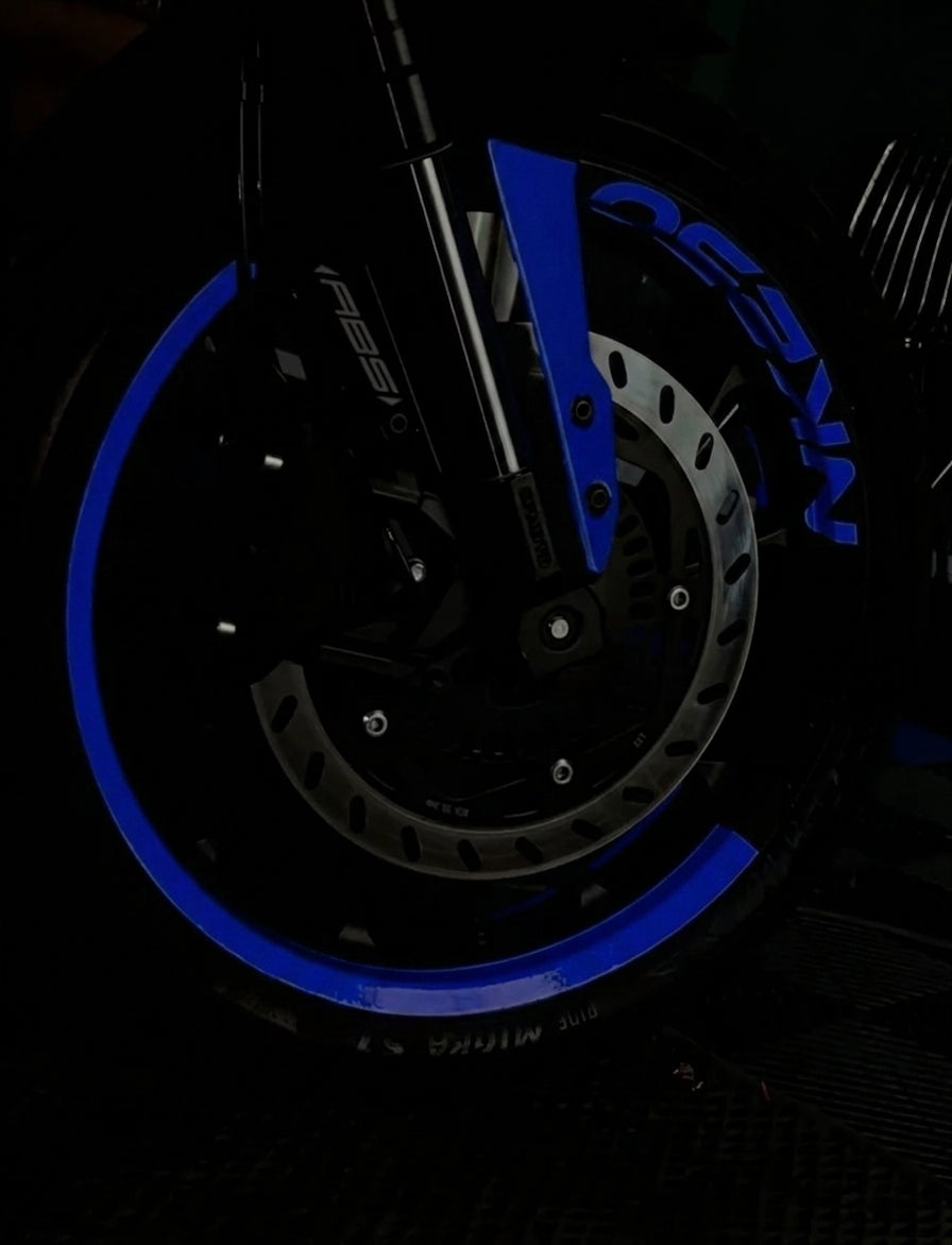 CFMOTO NK250 için Reflektörlü Mavi Yarım Jant + NK250 Yazısı Sticker Seti