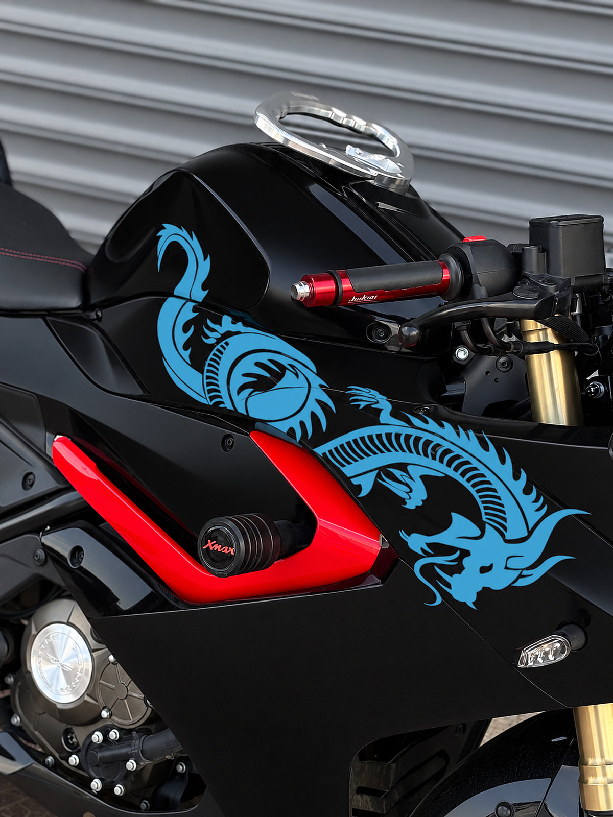 RKS SRK 125 için Kırmızı Renk Tam Uyumlu Ejder Sticker (Sağ Taraf)