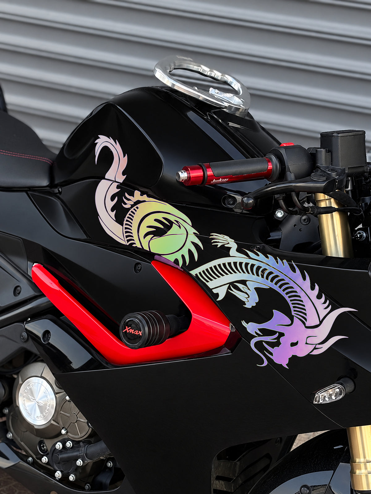RKS SRK 125 için Kırmızı Renk Tam Uyumlu Ejder Sticker (Sağ Taraf)
