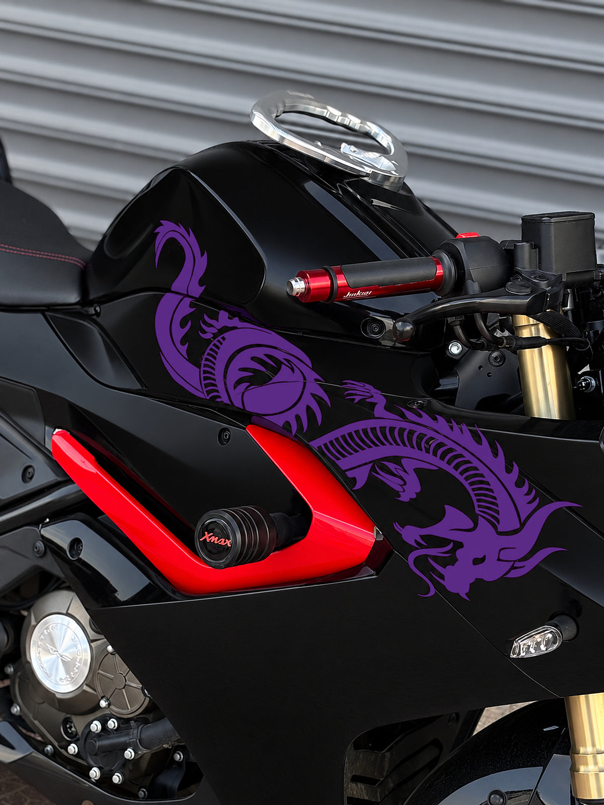 RKS SRK 125 için Kırmızı Renk Tam Uyumlu Ejder Sticker (Sağ Taraf)
