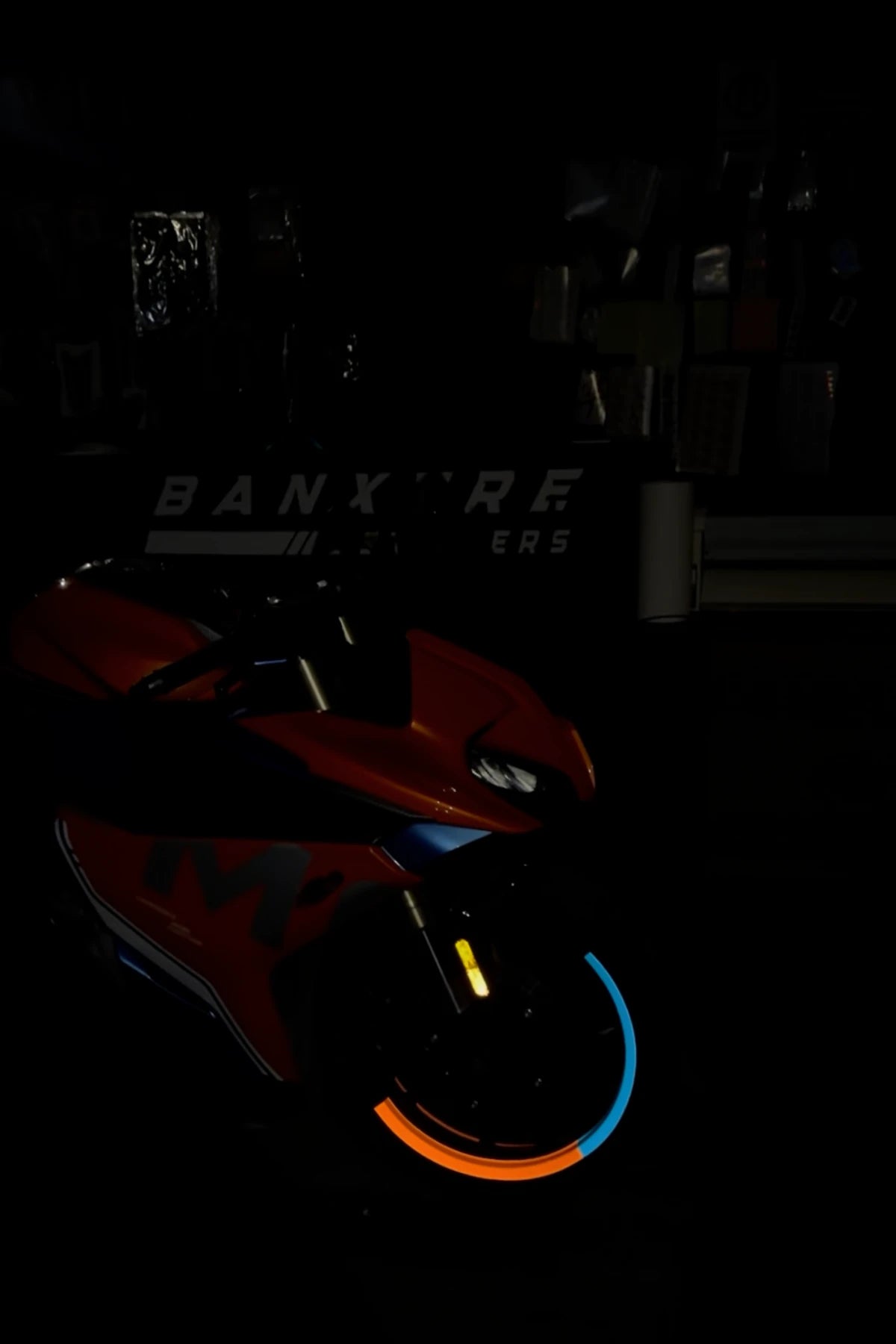 CFMOTO SR250 için Reflektörlü Turuncu-Mavi Jant Şeridi Sticker Seti