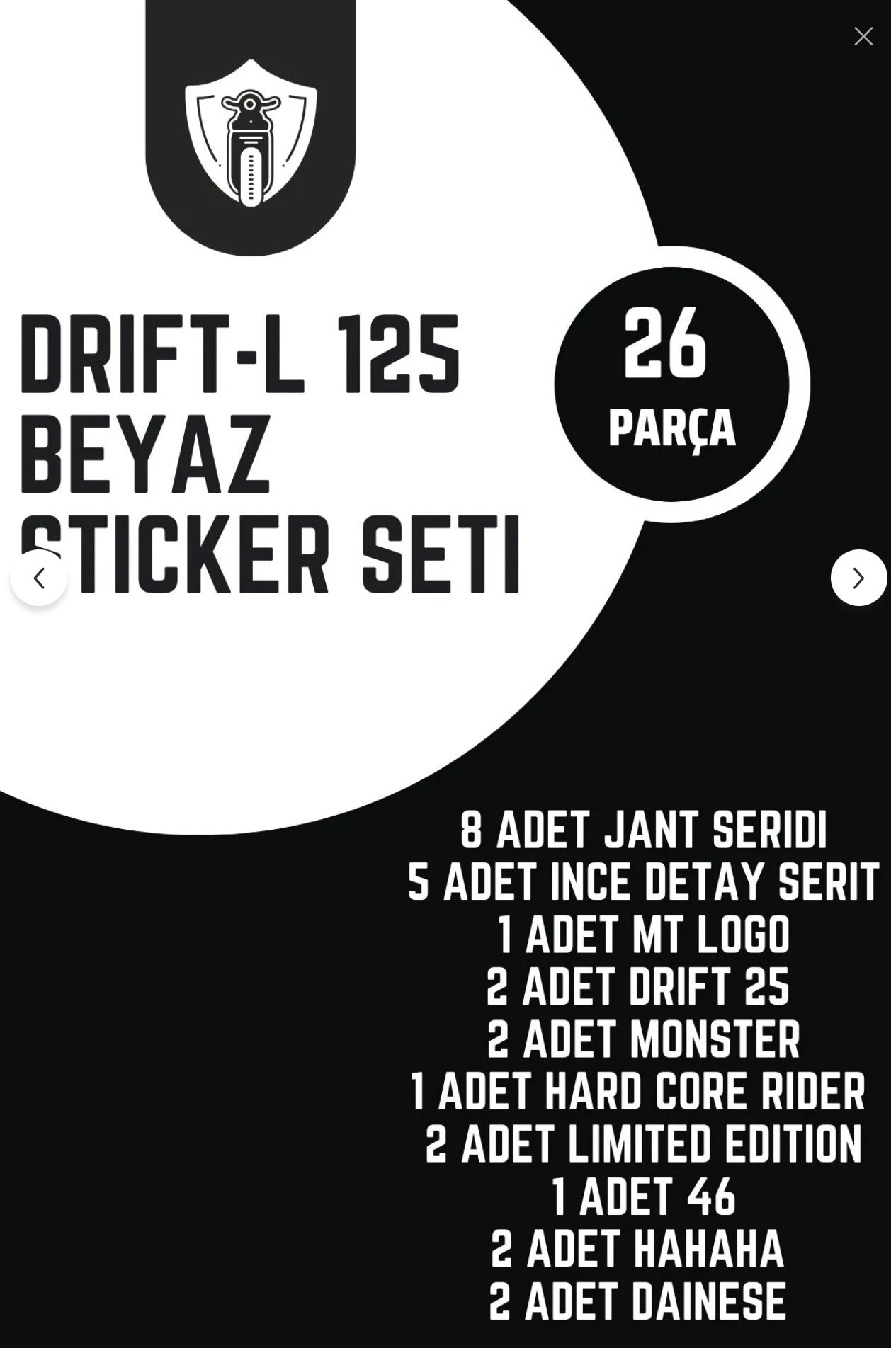 Mondial Drift-L için Beyaz Renk 26 Parça Komple Sticker Seti