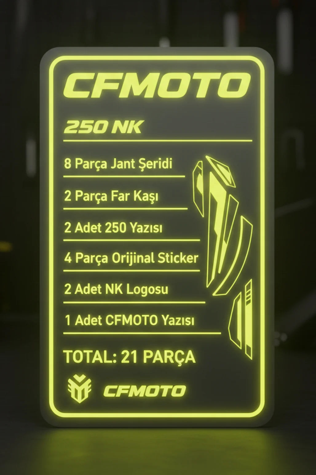 CFMOTO NK250 için Komple Neon Sarı Sticker Seti (20 Parça)