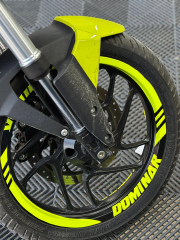 Bajaj Dominar için Neon Sarı Jant Şeridi Sticker Seti 16 Parça